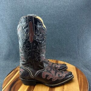JB Dillon Womens Brown Goat Leather Lizard Overlay Western Boots JBW2221 Sz 7 B